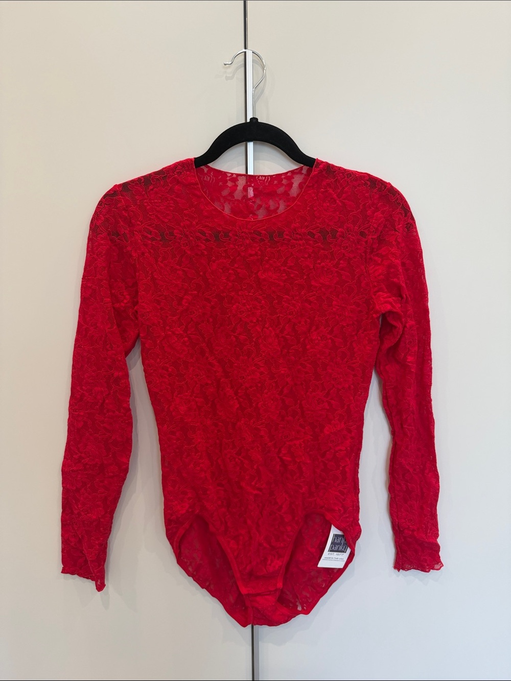 Hanky Panky Red Lace Long-Sleeve Bodysuit